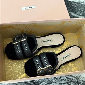 Miu Miu Black Double-Buckle Mules
